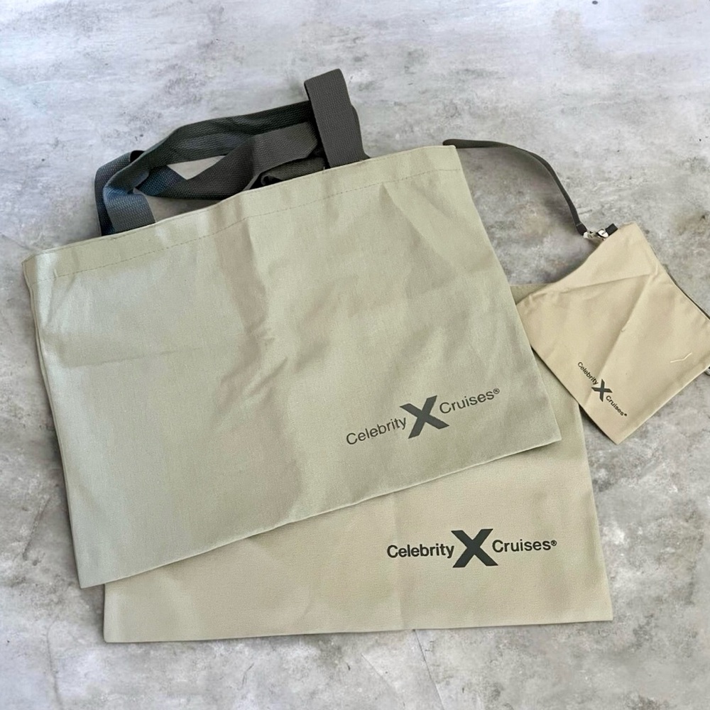 2 Celebrity Cruise Line New Gray blue Canvas Tote Bag with Attached Pouch